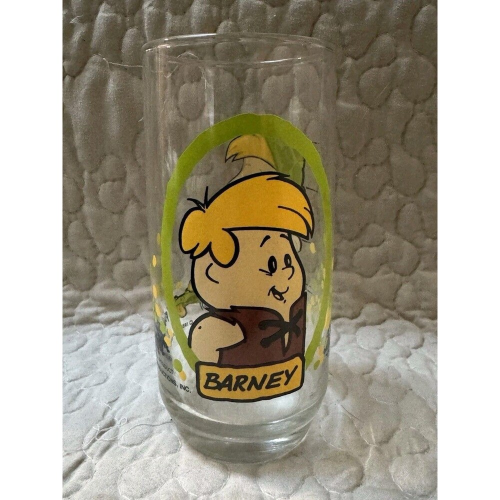 Vintage 1986 Pizza Hut Flintstone Kids Barney Drinking Glass Hanna-Barbera